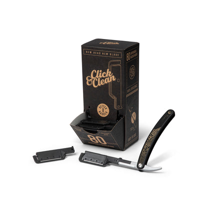 BETTER BARBER CLICK & CLEAN RAZOR HANDLE W/80 HEADS