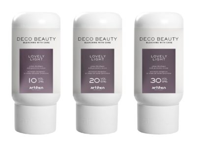 Deco Beauty Lovely Light Creme Developer bottles lined up.