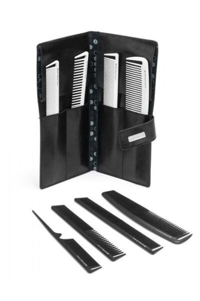 Sam Villa Signature Series 8-Piece Comb Set with Case black colour with white colour combs